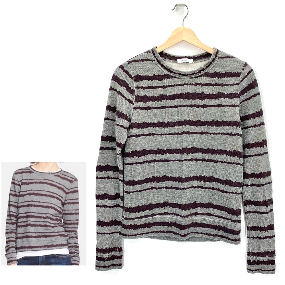 A.L.C. Gray and Black Striped Crewneck Sweatshirt
